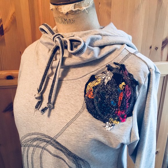 Grey Sweatshirt Dress Deconstructed Style from European Designer Size M - Picture 3 of 7